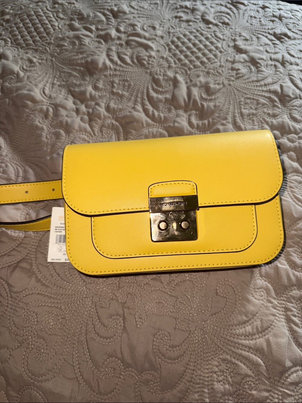 Michael Kors Collection Yellow Leather Mini Crossbody with Gold-Tone Lock